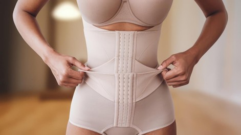 Mujer fajada después de una liposucción en Medellín